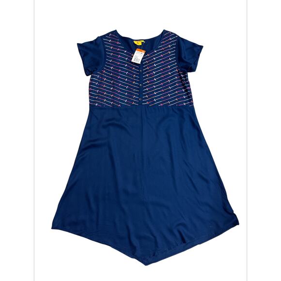 Ateesa Navy Blue Long Strip Embroidery Short Sleeve A-Line Tunic Dress Womens XL - Picture 4 of 8